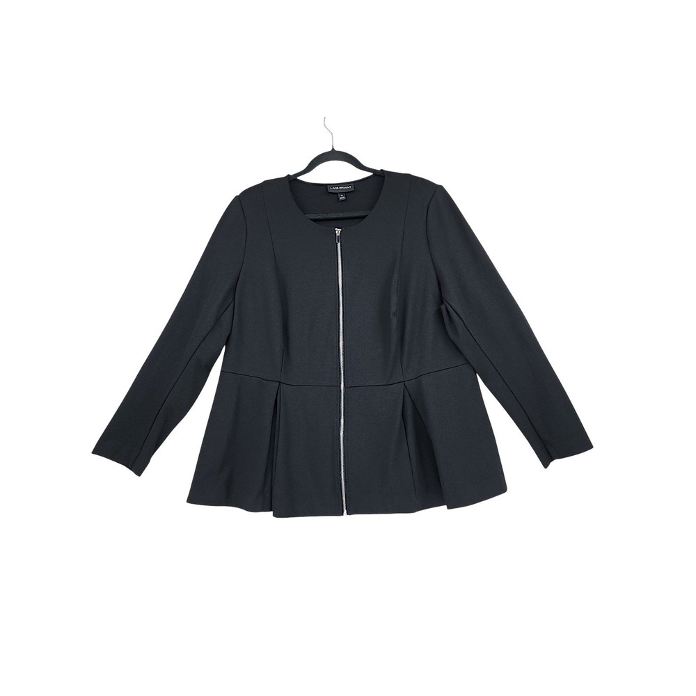 Lane Bryant Peplum Jacket 20 Black Full Zip Stretch Professional Blazer Ponte